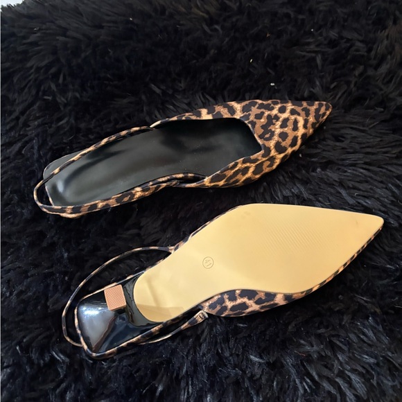 SHEIN Leopard Print Pointed Slingback Flats - Brown/Black - Picture 2 of 2